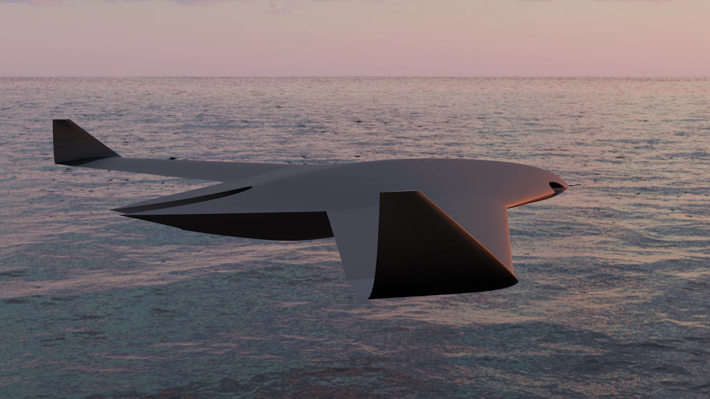 ShadowLynx design render over the ocean at sunset